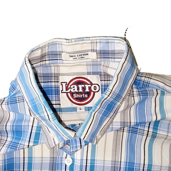 Larro Shirts‎ Western Plaid Shirt - L Blue & Orange Short Sleeve Button Up - Picture 2 of 6
